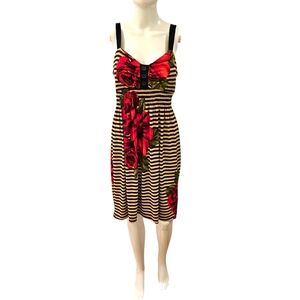 En Focus Tan Black Red Floral Striped Mini Dress Sz 10 Great Conditon.